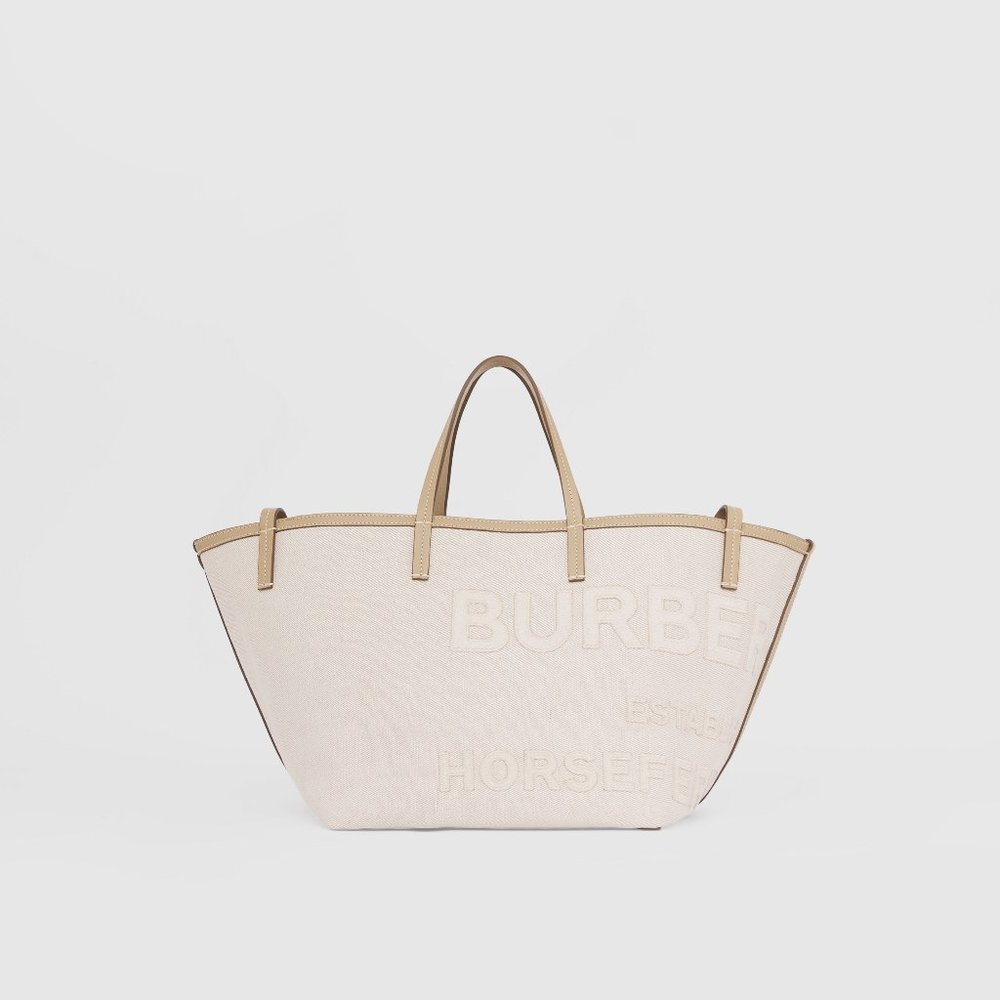 BURBERRY Mini Horseferry Linen Cotton Canvas Beach Tote - NEW
